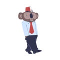 Man Koala Character with Animal Head Walking Wearing Fez Hat and Business Suit Vector Illustration Royalty Free Stock Photo