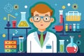 A man in a lab coat and glasses conducting scientific experiments in a laboratory setting, Chemist Customizable Disproportionate Royalty Free Stock Photo