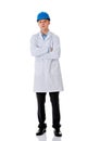 Man in a lab coat and helmet Royalty Free Stock Photo