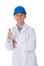 Man in a lab coat and helmet Royalty Free Stock Photo