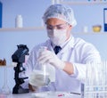 Man in the lab testing new cleaning solution detergent Royalty Free Stock Photo