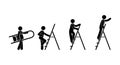 Man with a ladder icon, stick figure pictogram human silhouette