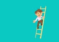 Man on a ladder, moving up the organizational hierarchy, ladder to success. Metaphor for professional and office life