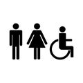 Man, lady and disabled toilet sign, Vector illustration Royalty Free Stock Photo