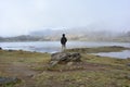 Man at the Laguna de Mucubaji lake in Merida, Venezuela Royalty Free Stock Photo