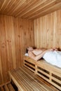 Man laid inside the sauna Royalty Free Stock Photo