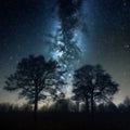 tree star space way universe sky landscape silhouette milky night nature. Generative AI. Royalty Free Stock Photo