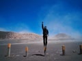 Man landscape volcano blue sky