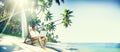 Man Laptop Beach Summer Sea Concept Royalty Free Stock Photo