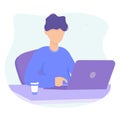 Man with laptop and coffe concept design