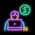 Man Laptop Coin neon glow icon illustration