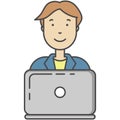 Blogger man or internet user at laptop vector icon design