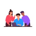 Man with laptop and his team. Teamwork concept. Flat vector illustration Royalty Free Stock Photo