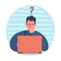 Man with laptop and question mark Royalty Free Stock Photo