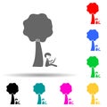 man with laptop under the tree multi color style icon. Simple glyph, flat vector of family icons for ui and ux, website or mobile Royalty Free Stock Photo