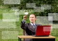Man with laptop working outdoors Royalty Free Stock Photo