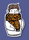 A man in a large leopard scarf.