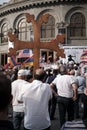 A man with a large Orthodox cross at a rally Royalty Free Stock Photo