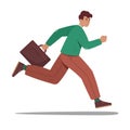 Office worker running, late for work. Busy employee rushing. Vector illustration isolated on white background Royalty Free Stock Photo