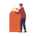 Man Laying Bricks Building Wall as Problematic Communication and Misunderstanding Metaphor Vector Illustration Royalty Free Stock Photo