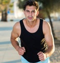 Man jogging on city seafront Royalty Free Stock Photo