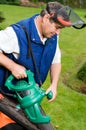Man with leaf blower Royalty Free Stock Photo