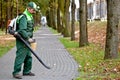 Man with leaf blower Royalty Free Stock Photo