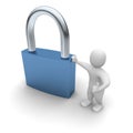 Man lean on padlock Royalty Free Stock Photo