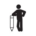 Man lean on pencil silhouette icon
