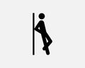 Man Leaning Against Wall Icon Tired Rest Resting Lean Stick Figure Vector Black White