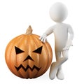 Man leaning on a Halloween pumpkin