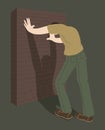 The man leans against the wall, showing fatigue. Vector.