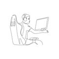 Man learning or working online. One line art Royalty Free Stock Photo