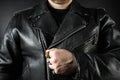 Man in leather biker jacket closeup Royalty Free Stock Photo