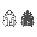 Man without leg wheelchair line and solid icon, disability concept, disabled man sitting wheelchair without leg sign on