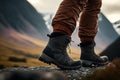 man legs with boots walking a ground round Generative AI