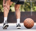 Man legs, injury and basketball athlete in pain on court for fitness exercise. Sports medical accident, torn muscle or