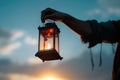 Man Letting Go Of The Lantern Into The Sky, Symbolizing Letting Go And Rebirth Close. Generative AI Royalty Free Stock Photo