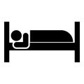 Man lies on bed sleeping concept Hotel sign icon black color vector illustration flat style image Royalty Free Stock Photo