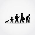 Man lifecycle from birth to old age in silhouettes. Royalty Free Stock Photo