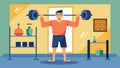A man lifting weights in his compact home gym setup strategically arranged to maximize space.. Vector illustration.