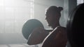 Man lifting weights during workout. Bodybuilder doing exercises with barbell Royalty Free Stock Photo