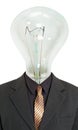 Man with light bulb instead of head on white Royalty Free Stock Photo
