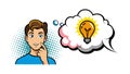 Man with Lightbulb Idea Bubble, Creative Thinking, Vector Art, vector design Generative AI Royalty Free Stock Photo