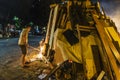 Man lighting a bonfire, Barcelona