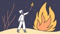 Man lighting fire, camping, warmth, wilderness survival. vector design Generative AI Royalty Free Stock Photo