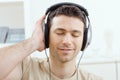 Man listening music with headphones Royalty Free Stock Photo