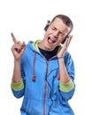 Man listening music with headphones