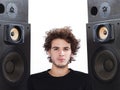 Man listening music lover speakers Royalty Free Stock Photo