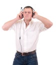 Man listening to music on headphone Royalty Free Stock Photo